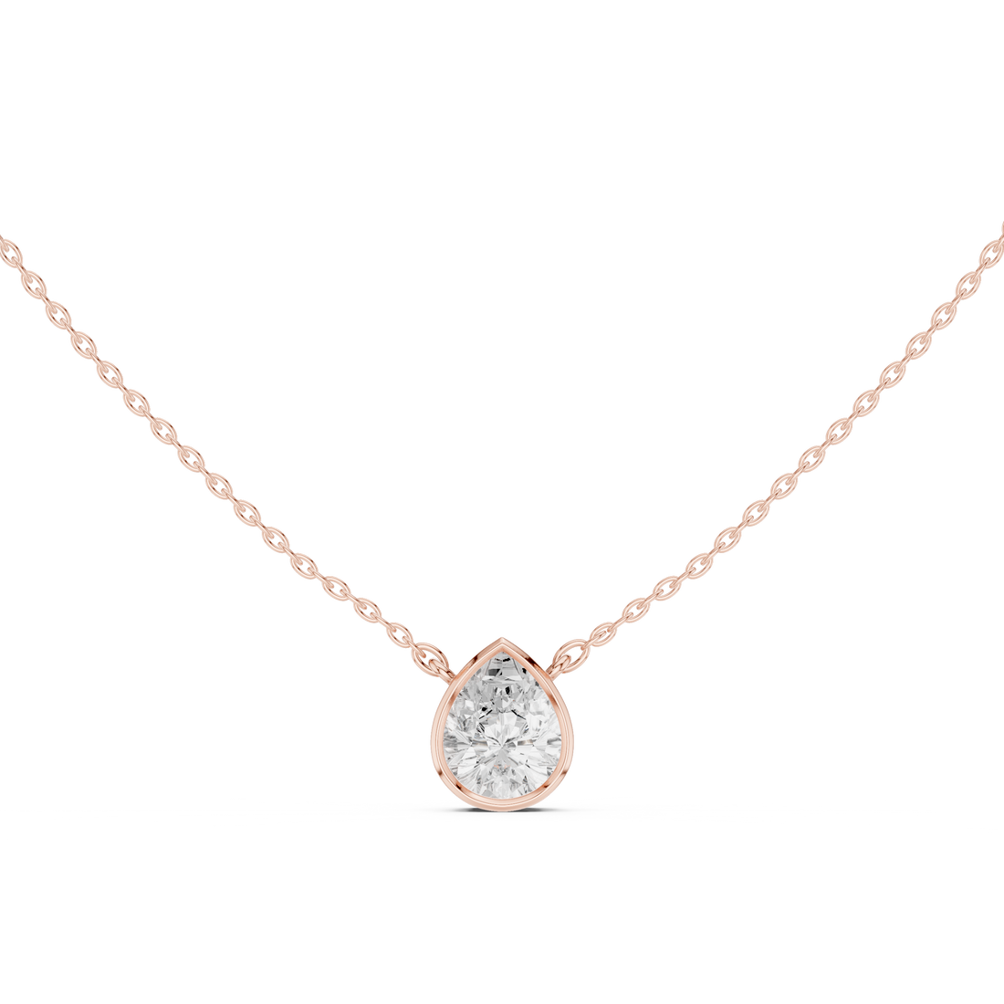 Pear Cut Solitaire Diamond Pendant Necklace with Modern Bezel Setting