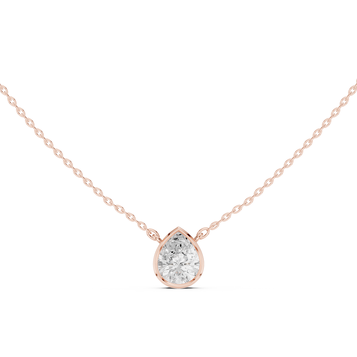 Pear Cut Solitaire Diamond Pendant Necklace with Modern Bezel Setting