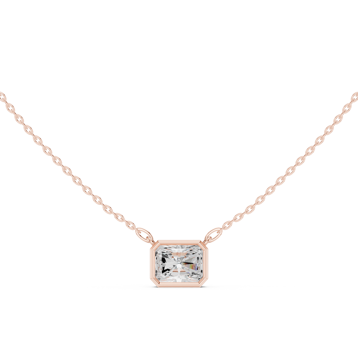 Radiant Cut Diamond Bezel Set Solitaire Pendant Necklace Modern Geometric Elegance