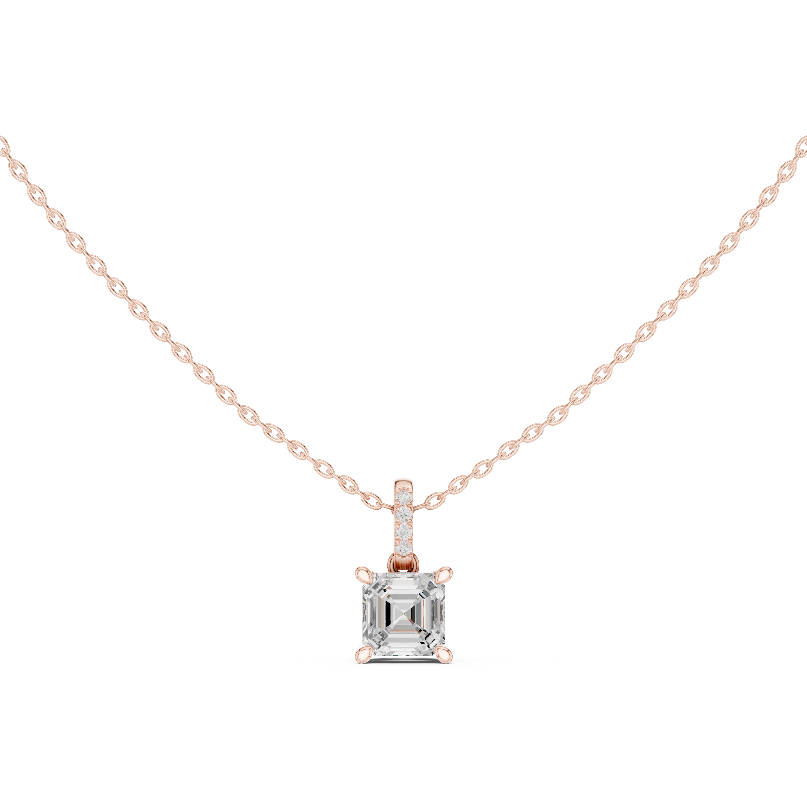 Asscher Cut Diamond Pendant Necklace with Pavé Bail and Solitaire Center