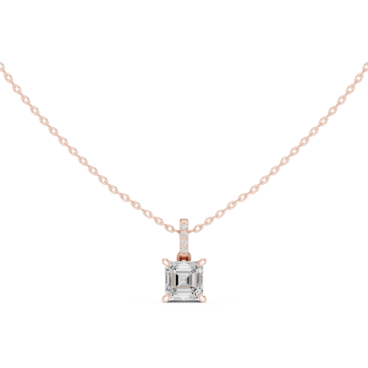 Asscher Cut Diamond Pendant Necklace with Pavé Bail and Solitaire Center