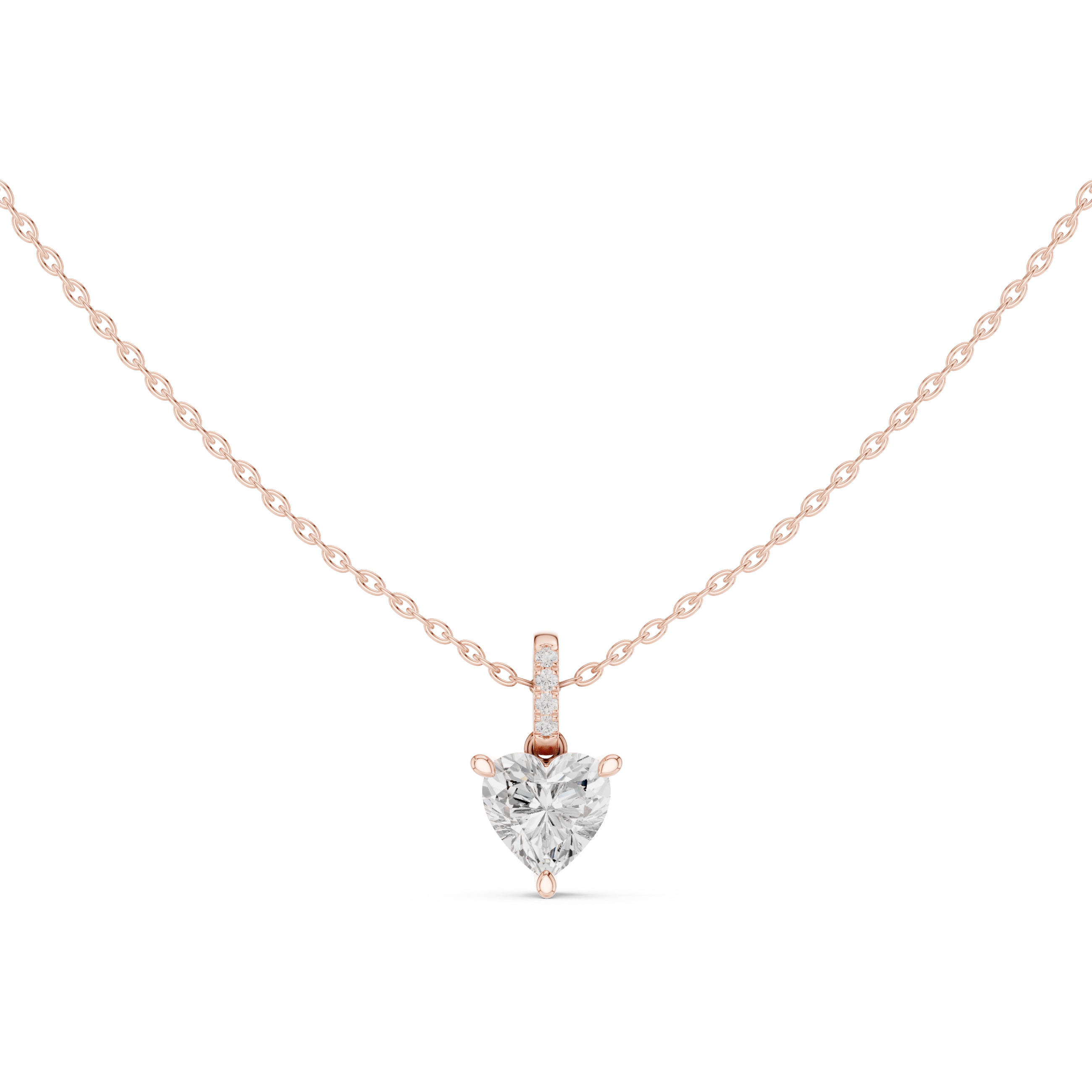 Heart Cut Solitaire Diamond Pendant Necklace with Pavé Bail Accent Setting