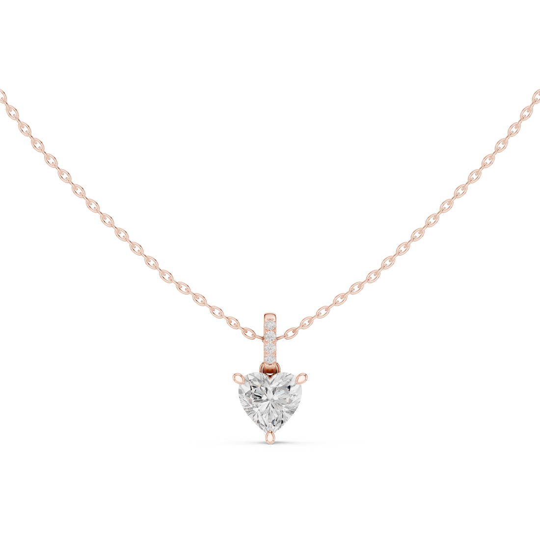 Heart Cut Solitaire Diamond Pendant Necklace with Pavé Bail Accent Setting