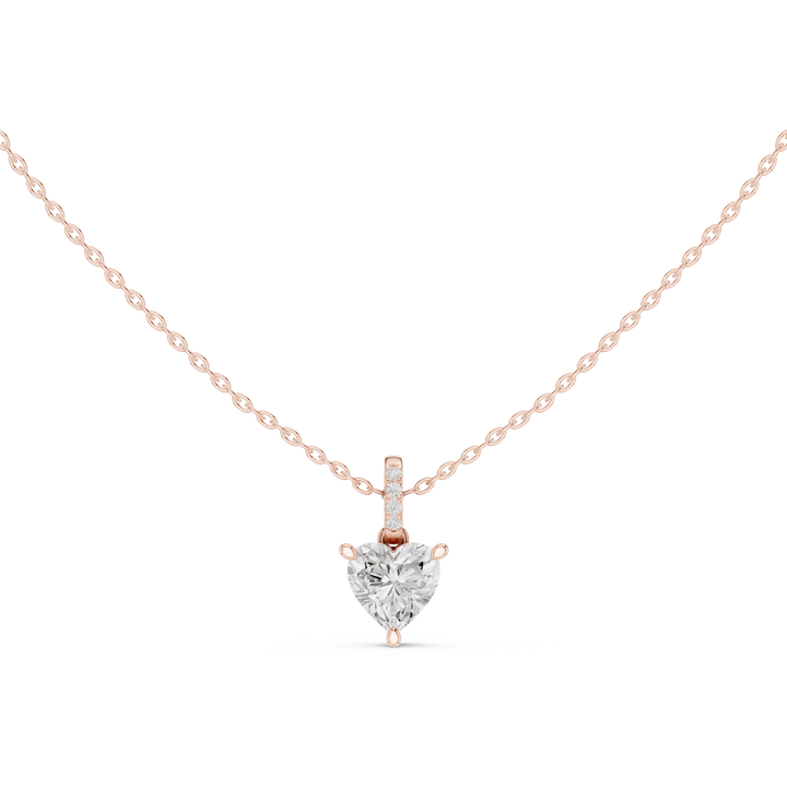 Heart Cut Solitaire Diamond Pendant Necklace with Pavé Bail Accent Setting