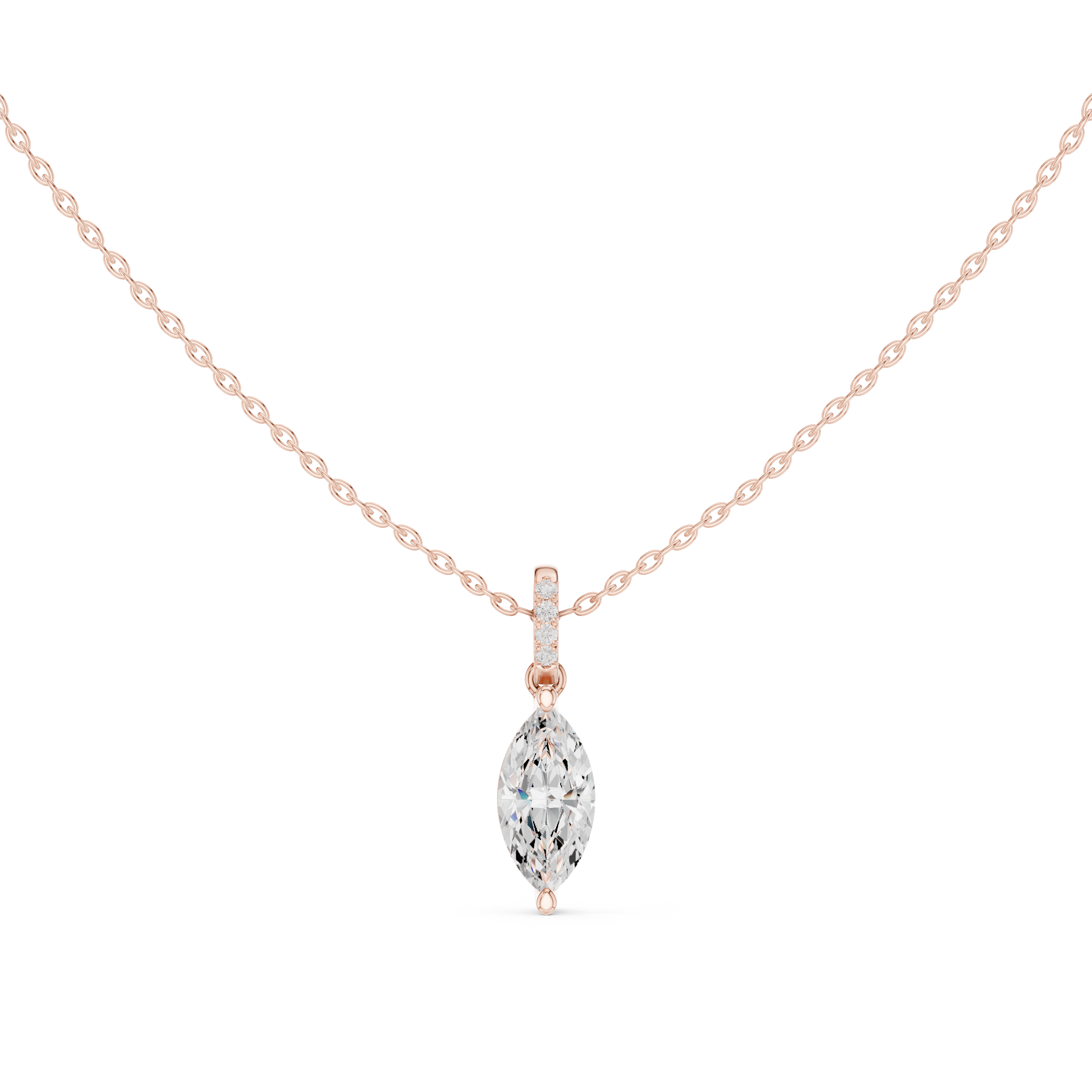 Marquise Cut Diamond Pendant Necklace with Pavé Bail and Solitaire Center