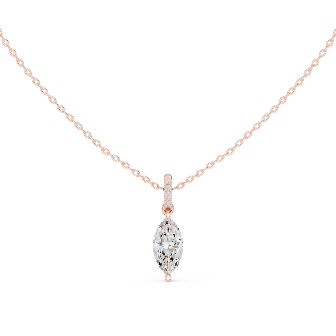 Marquise Cut Diamond Pendant Necklace with Pavé Bail and Solitaire Center