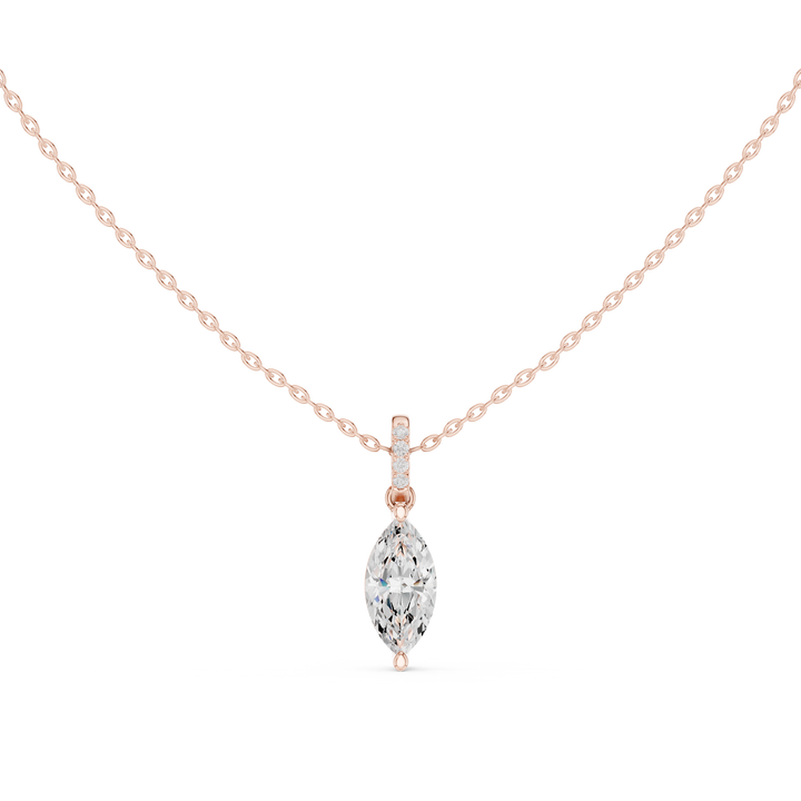 Marquise Cut Diamond Pendant Necklace with Pavé Bail and Solitaire Center