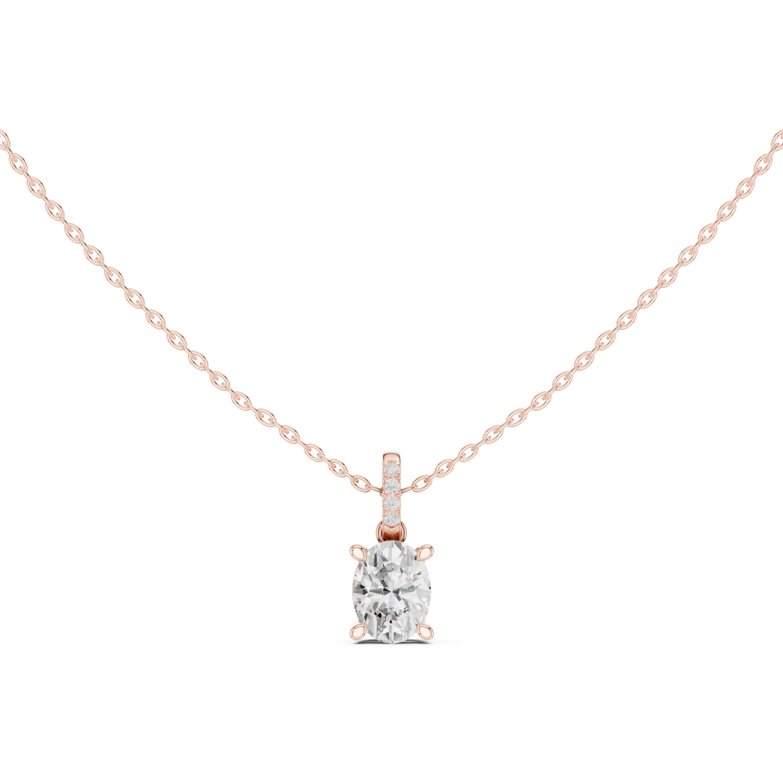 Oval Cut Diamond Solitaire Pendant Necklace with Pavé Diamond Bail Setting