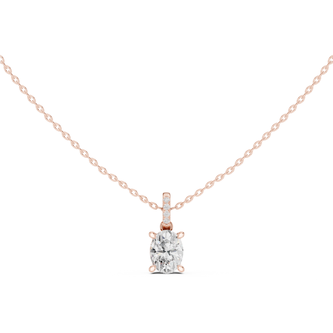 Oval Cut Diamond Solitaire Pendant Necklace with Pavé Diamond Bail Setting