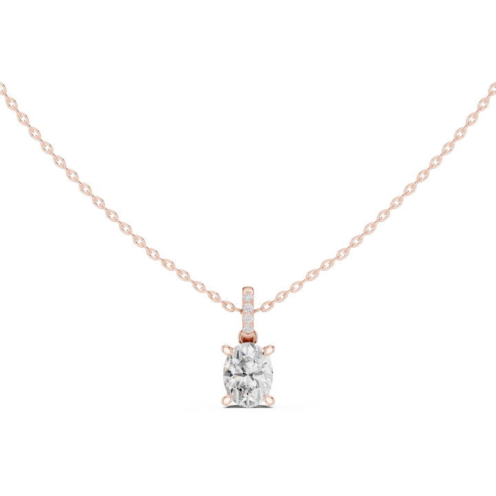 Oval Cut Diamond Solitaire Pendant Necklace with Pavé Diamond Bail Setting