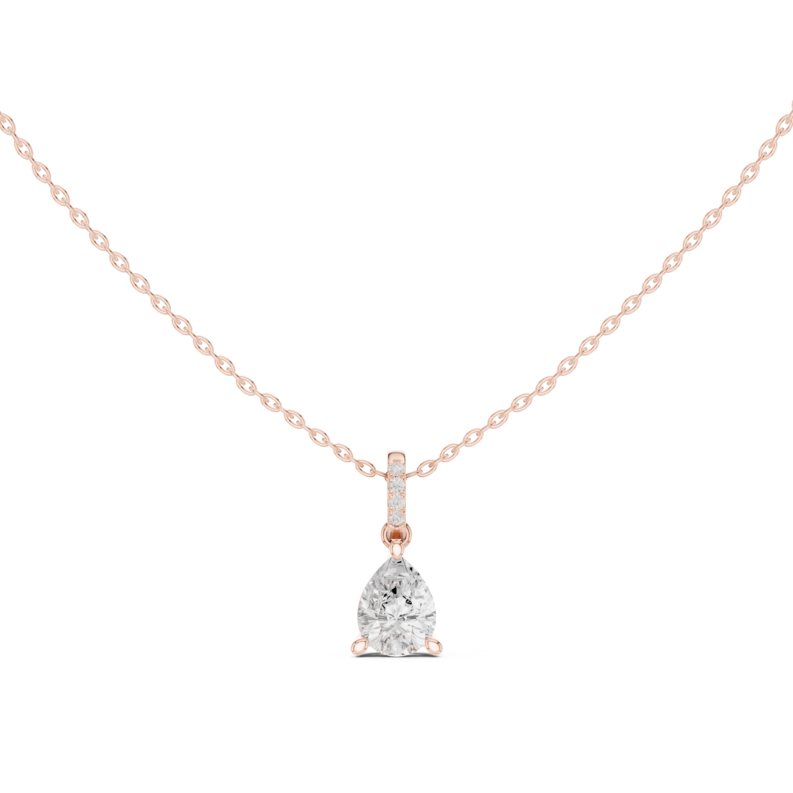 Pear Cut Diamond Solitaire Pendant Necklace with Pavé Diamond Bail Elegant Drop Design