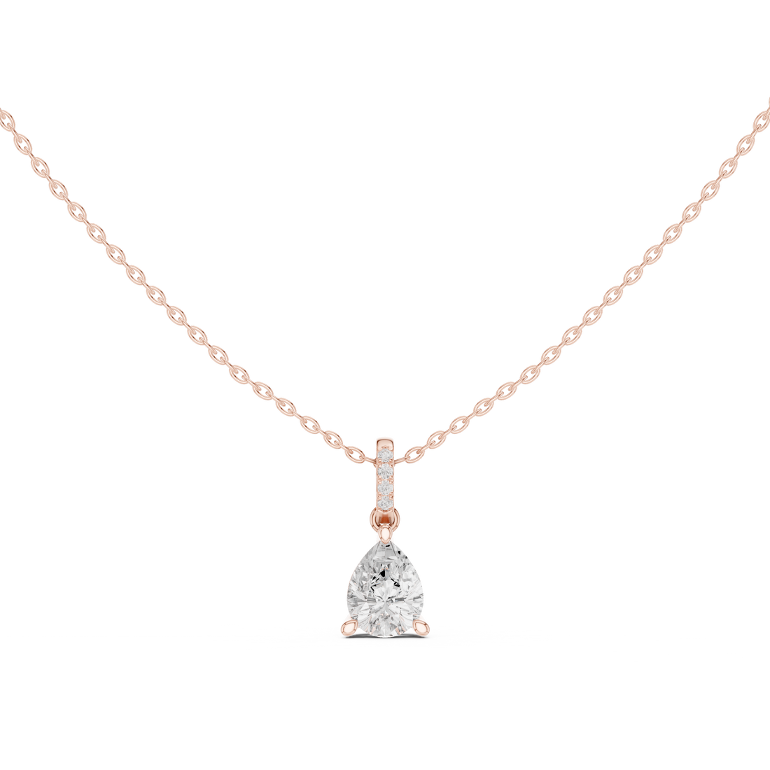 Pear Cut Diamond Solitaire Pendant Necklace with Pavé Diamond Bail Elegant Drop Design