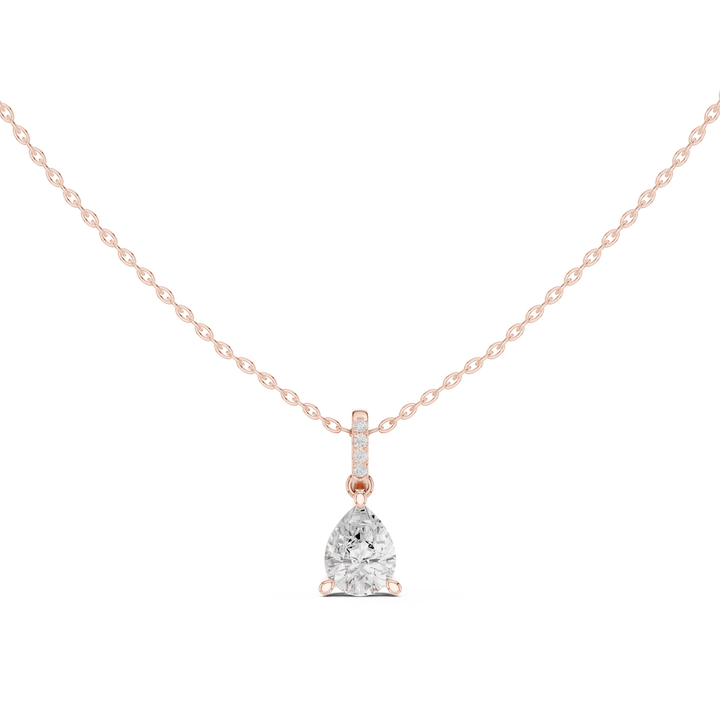 Pear Cut Diamond Solitaire Pendant Necklace with Pavé Diamond Bail Elegant Drop Design