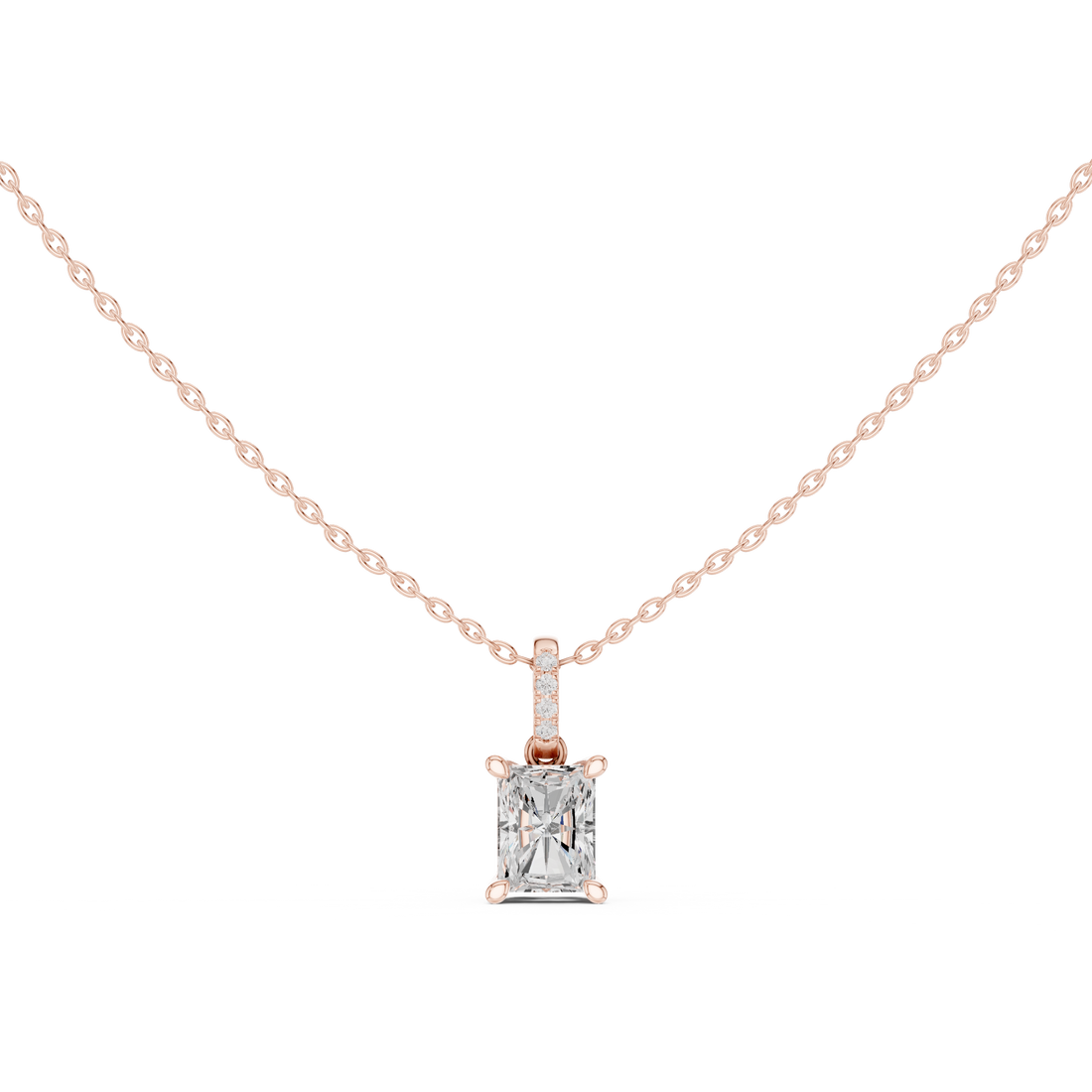 Radiant Cut Diamond Pendant Necklace with Pavé Bail and Solitaire Center