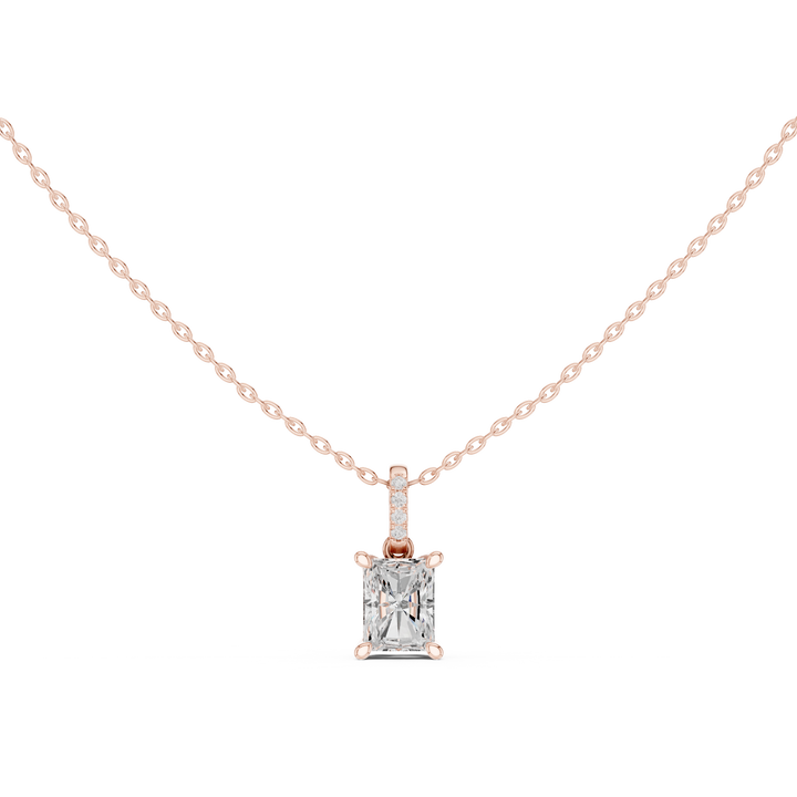 Radiant Cut Diamond Pendant Necklace with Pavé Bail and Solitaire Center