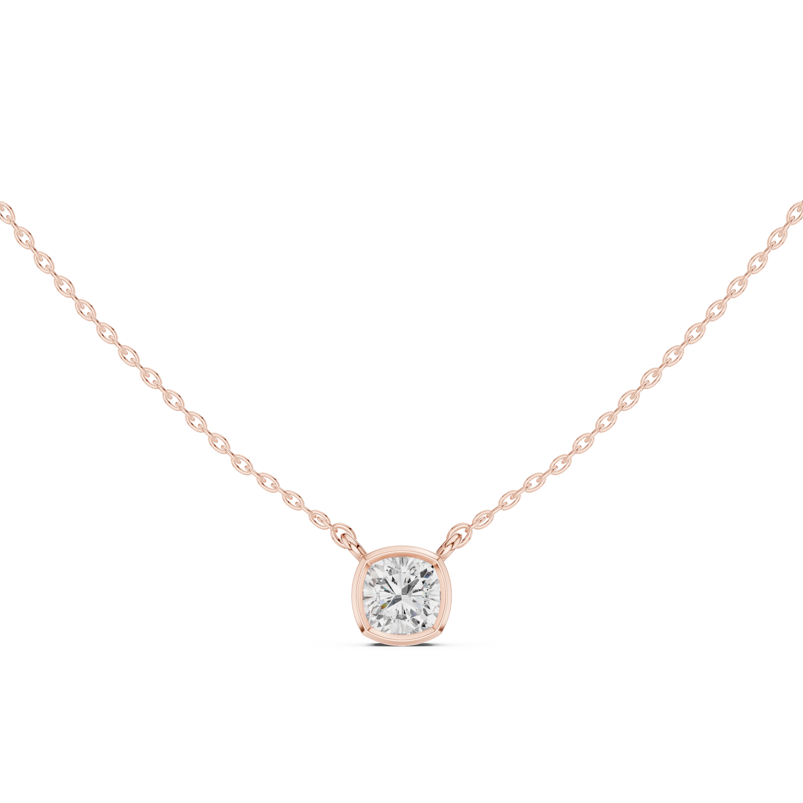 Cushion Cut Diamond Bezel Solitaire Pendant Necklace Soft Square Elegance