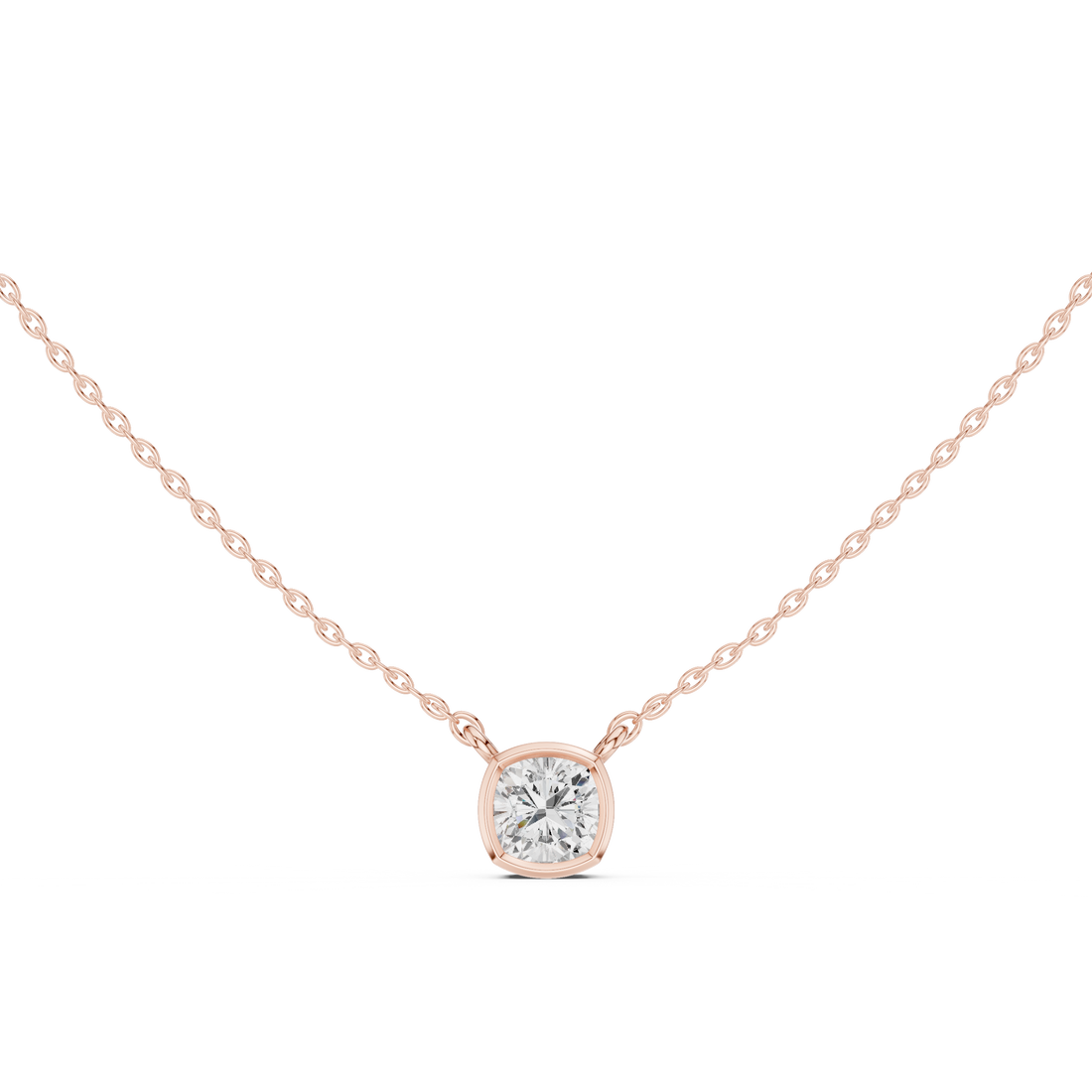 Cushion Cut Diamond Bezel Solitaire Pendant Necklace Soft Square Elegance