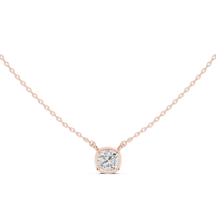 Cushion Cut Diamond Bezel Solitaire Pendant Necklace Soft Square Elegance