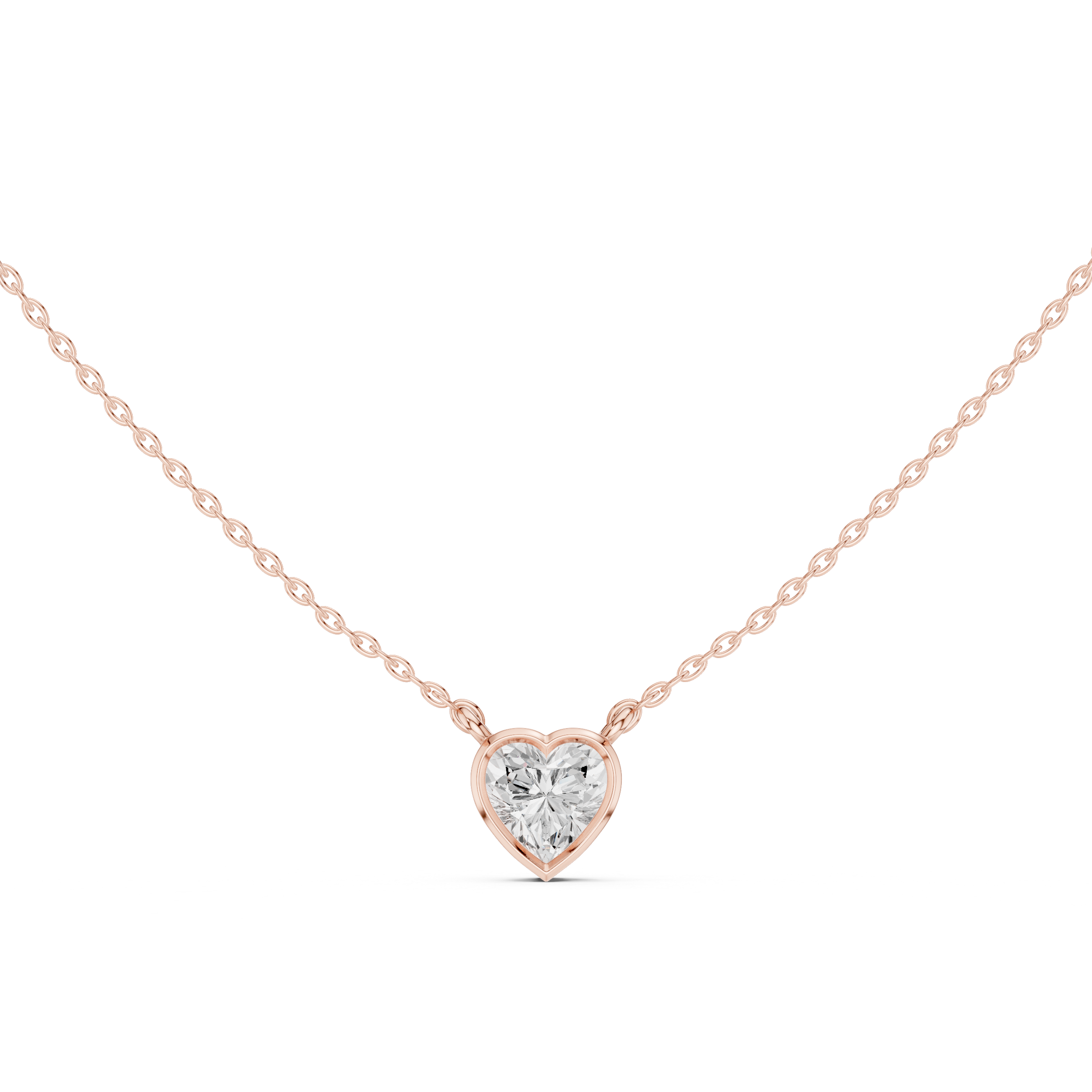 Heart Cut Three Stone Diamond Pendant Necklace with Bezel Heart Design