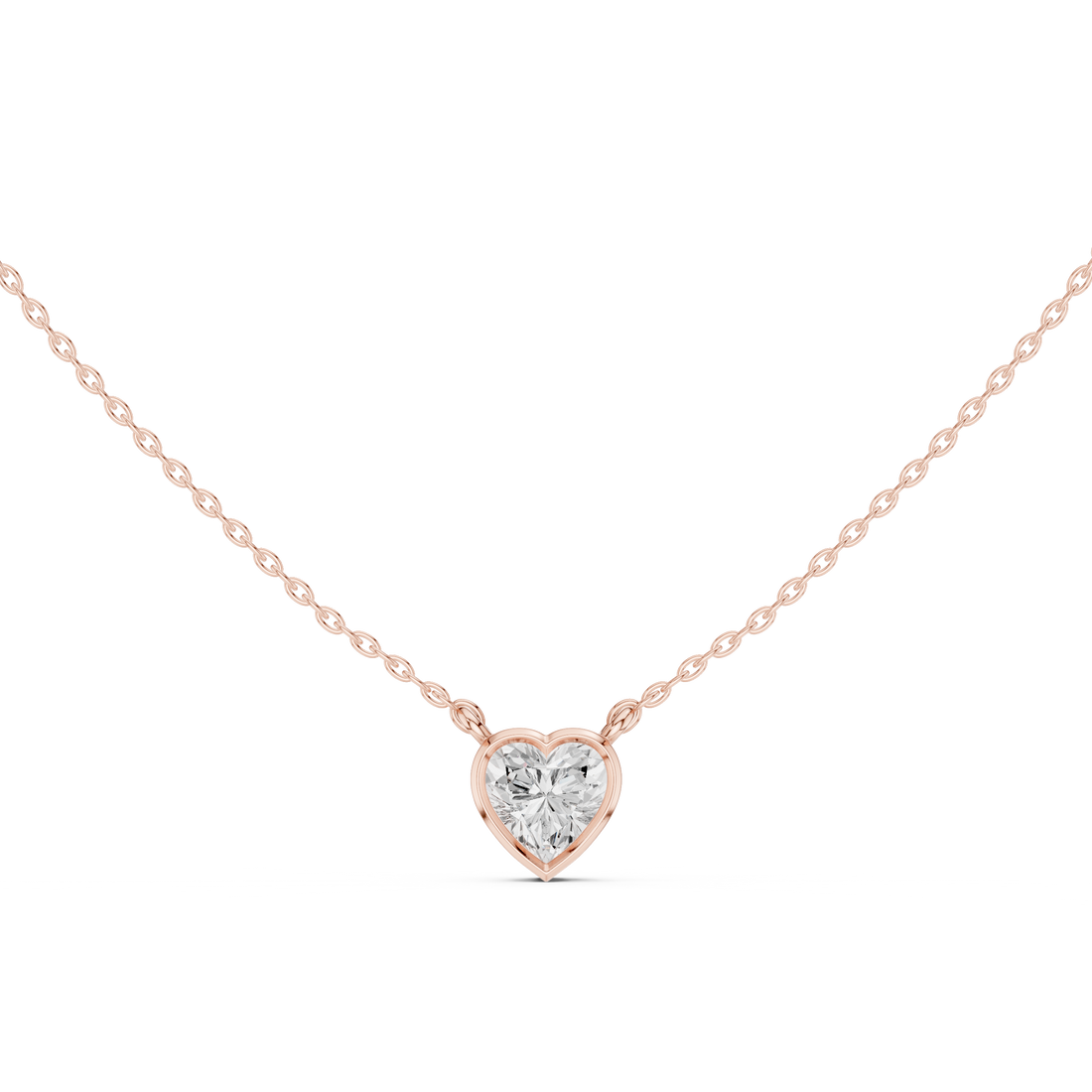 Heart Cut Three Stone Diamond Pendant Necklace with Bezel Heart Design