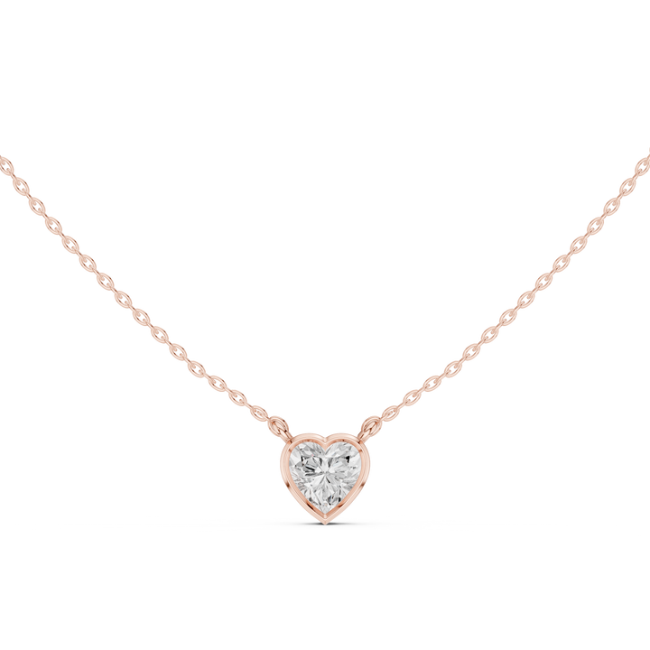 Heart Cut Three Stone Diamond Pendant Necklace with Bezel Heart Design