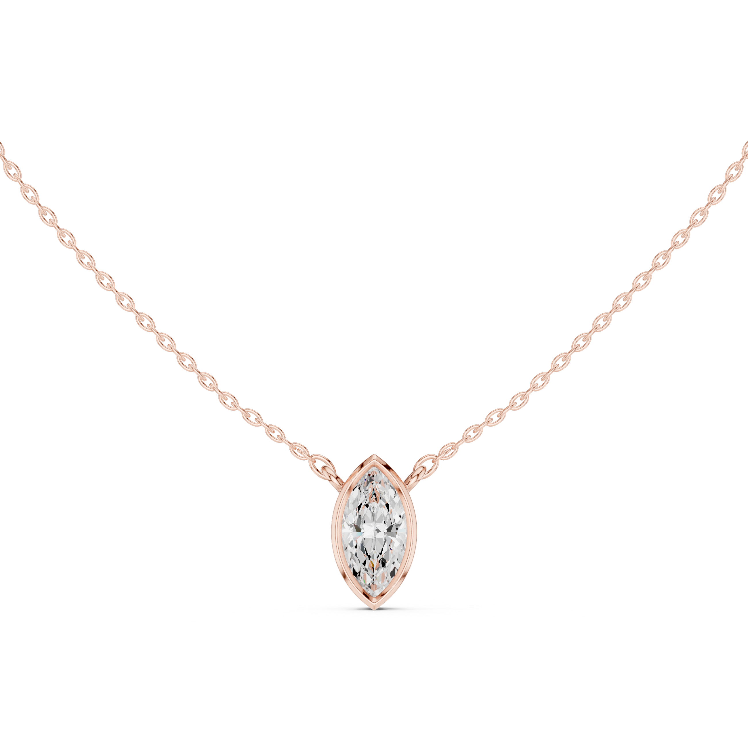 Marquise Cut Three Stone Diamond Pendant Necklace with Bezel Setting
