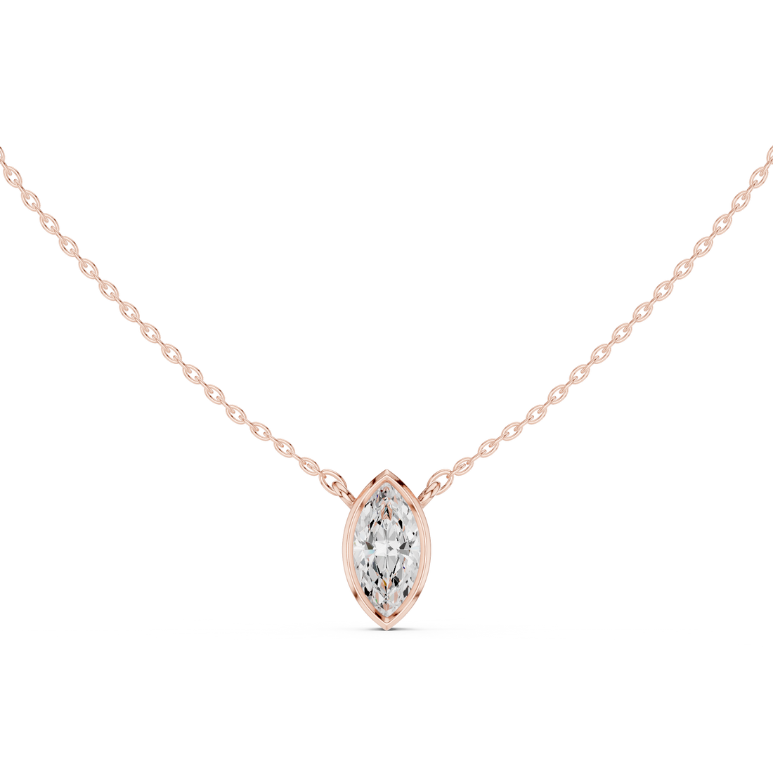Marquise Cut Three Stone Diamond Pendant Necklace with Bezel Setting