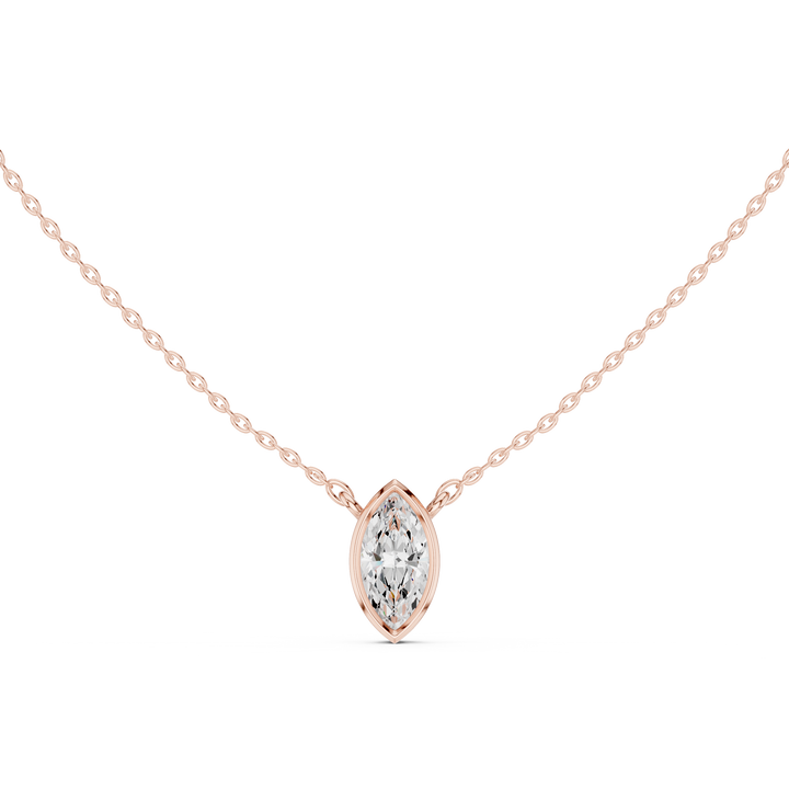 Marquise Cut Three Stone Diamond Pendant Necklace with Bezel Setting
