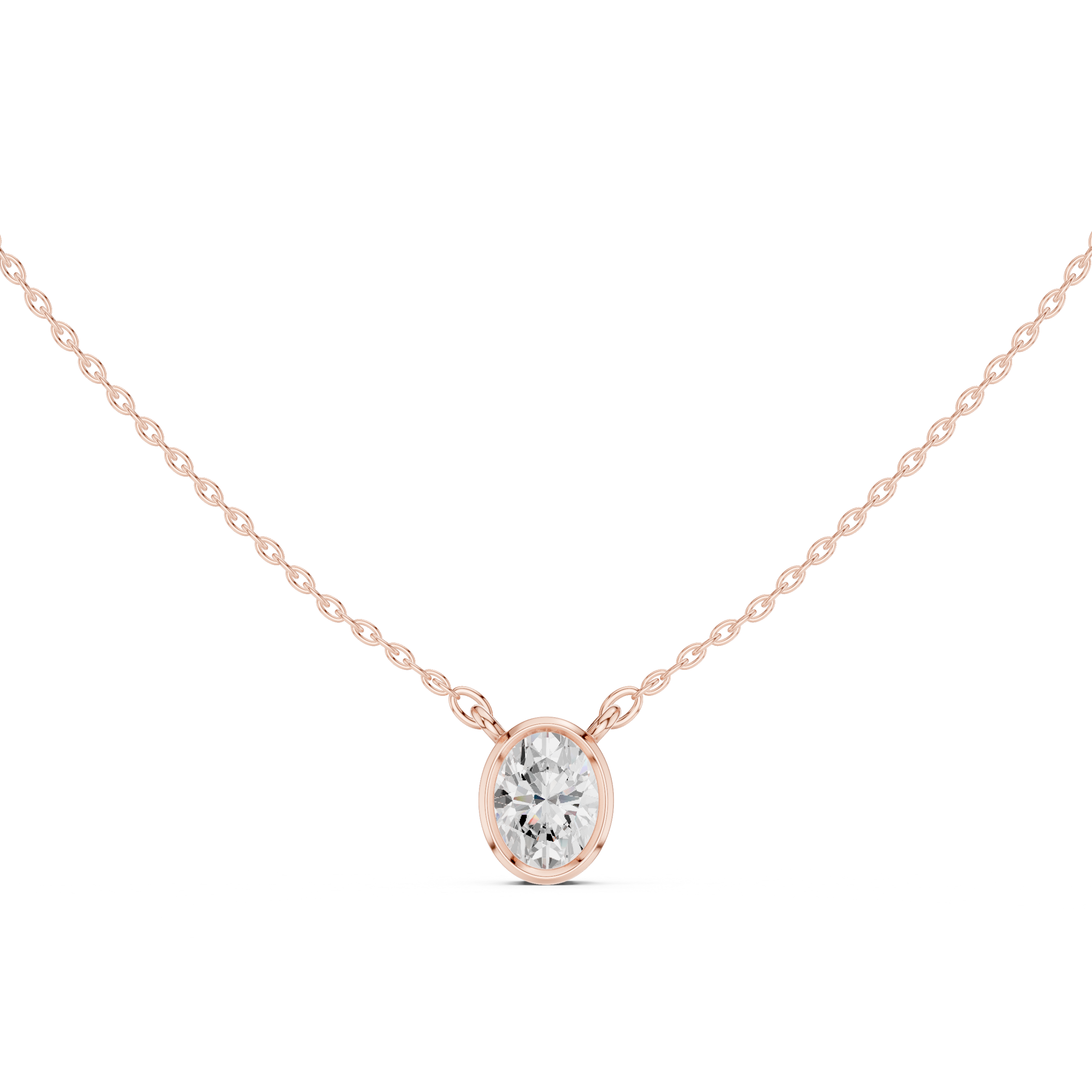 Oval Cut Diamond Bezel Three Stone Pendant Necklace Classic Oval Frame Design