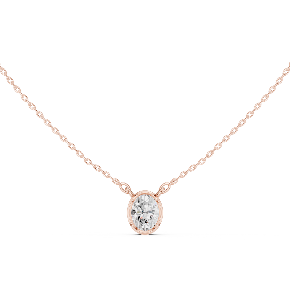 Oval Cut Diamond Bezel Three Stone Pendant Necklace Classic Oval Frame Design