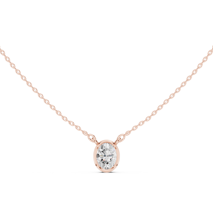 Oval Cut Diamond Bezel Three Stone Pendant Necklace Classic Oval Frame Design