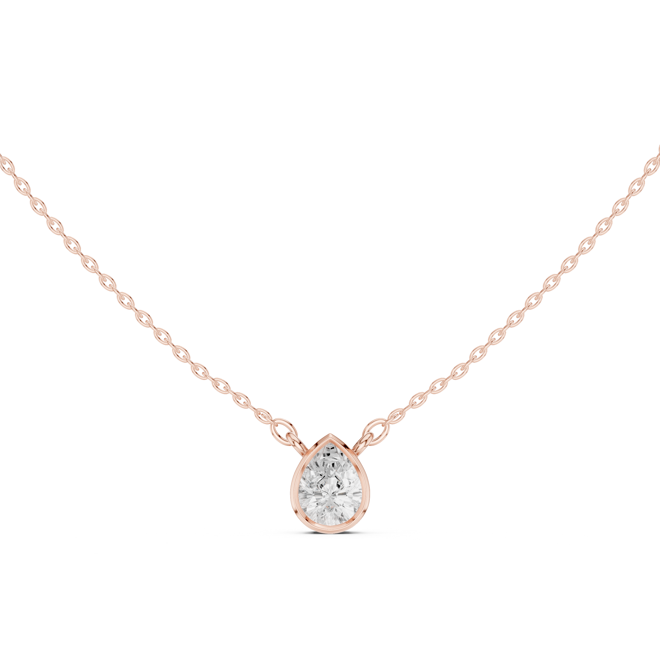 Pear Cut Diamond Bezel Solitaire Pendant Necklace Elegant Teardrop Design