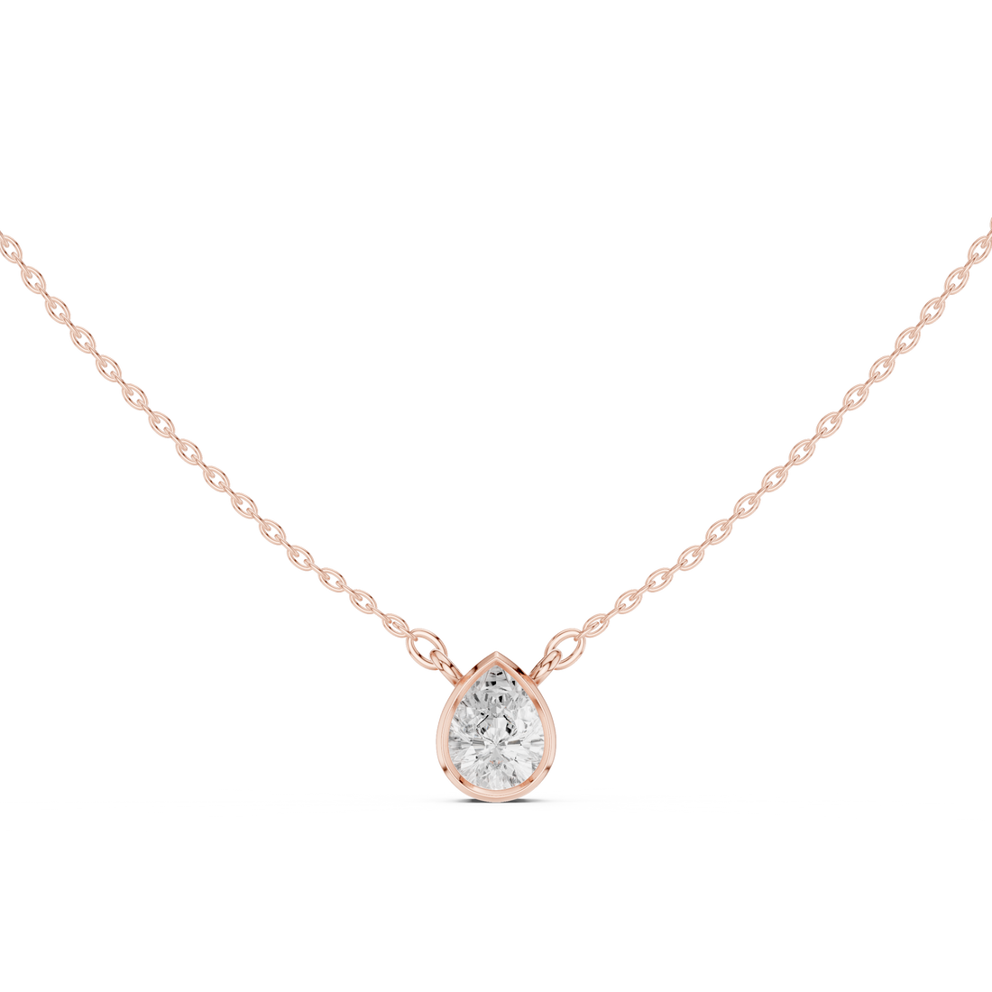 Pear Cut Diamond Bezel Solitaire Pendant Necklace Elegant Teardrop Design