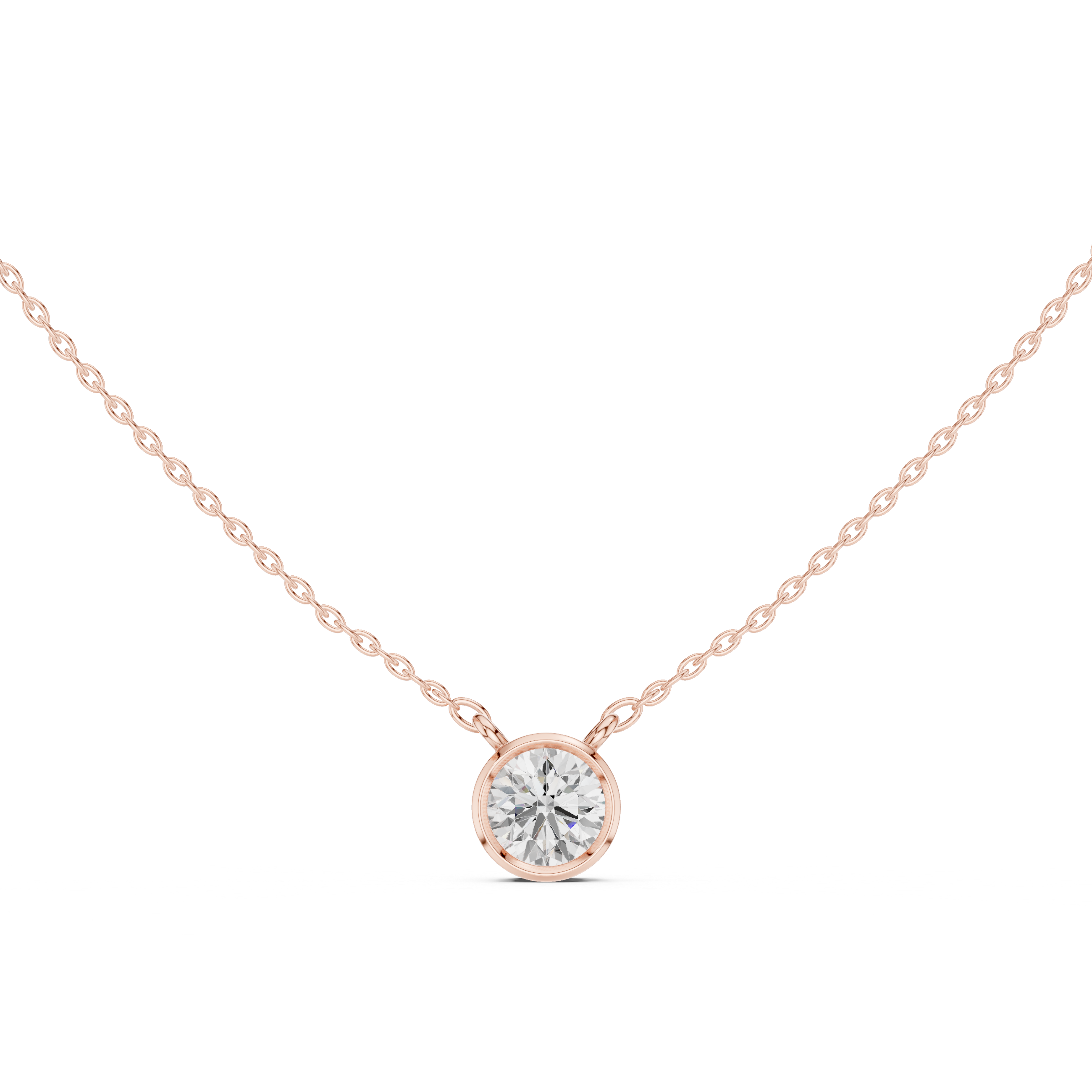 Round Cut Diamond Three Stone Bezel Set Pendant Necklace