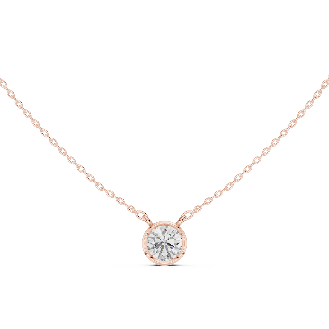 Round Cut Diamond Three Stone Bezel Set Pendant Necklace