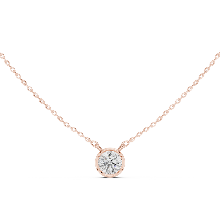 Round Cut Diamond Three Stone Bezel Set Pendant Necklace
