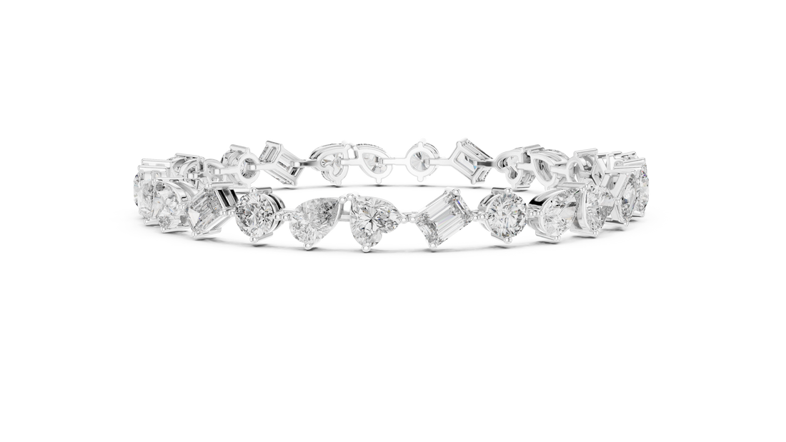 Mixed Cut Diamond Station Tennis Chain Bracelet in Collet Setting