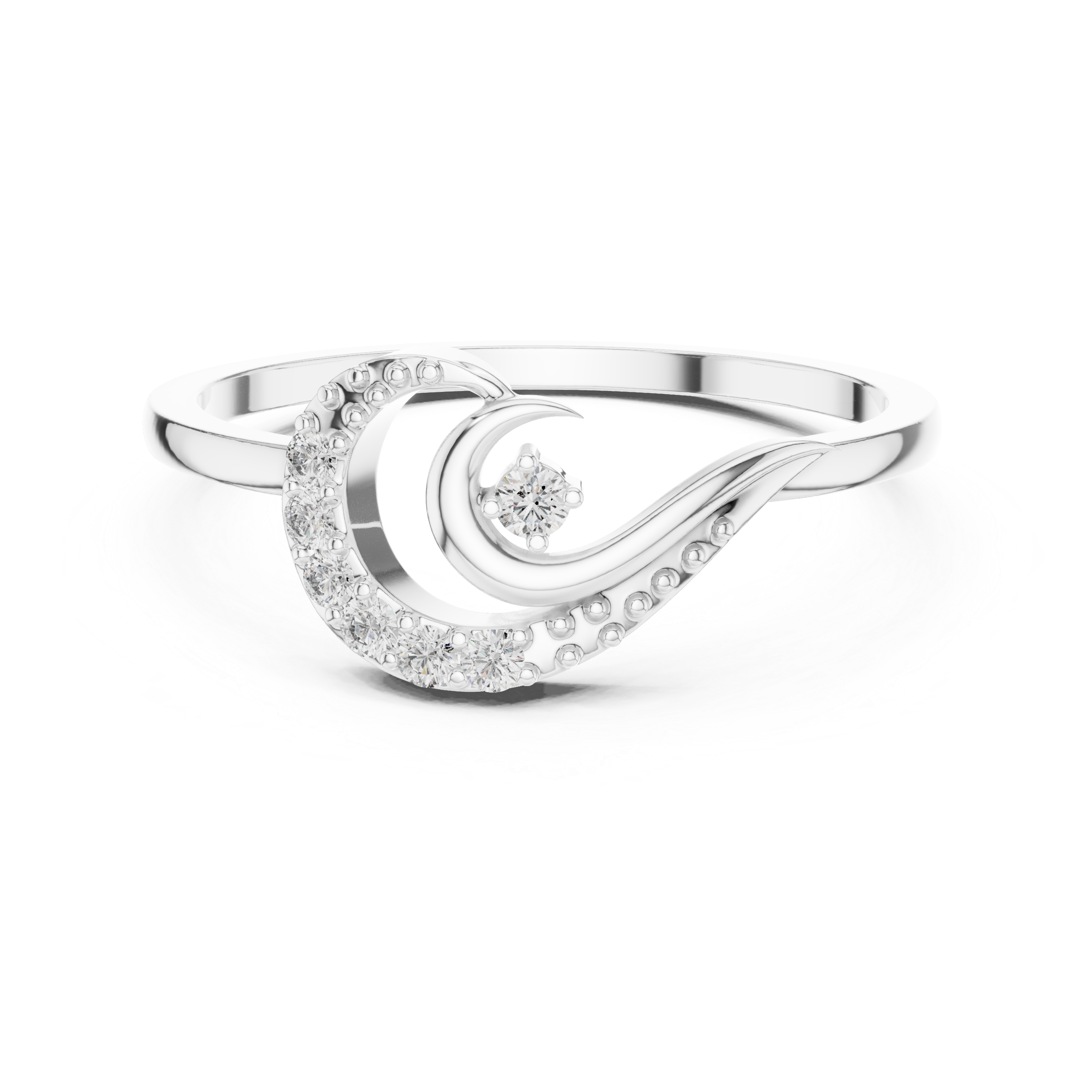 Vintage halo ring with decorative side patterns.