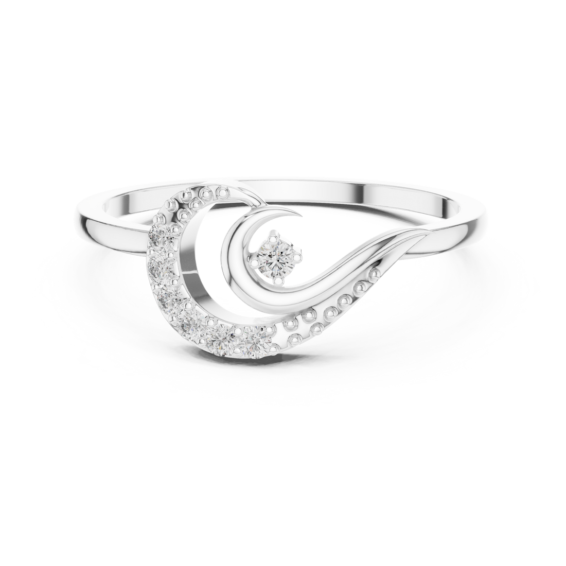 Vintage halo ring with decorative side patterns.