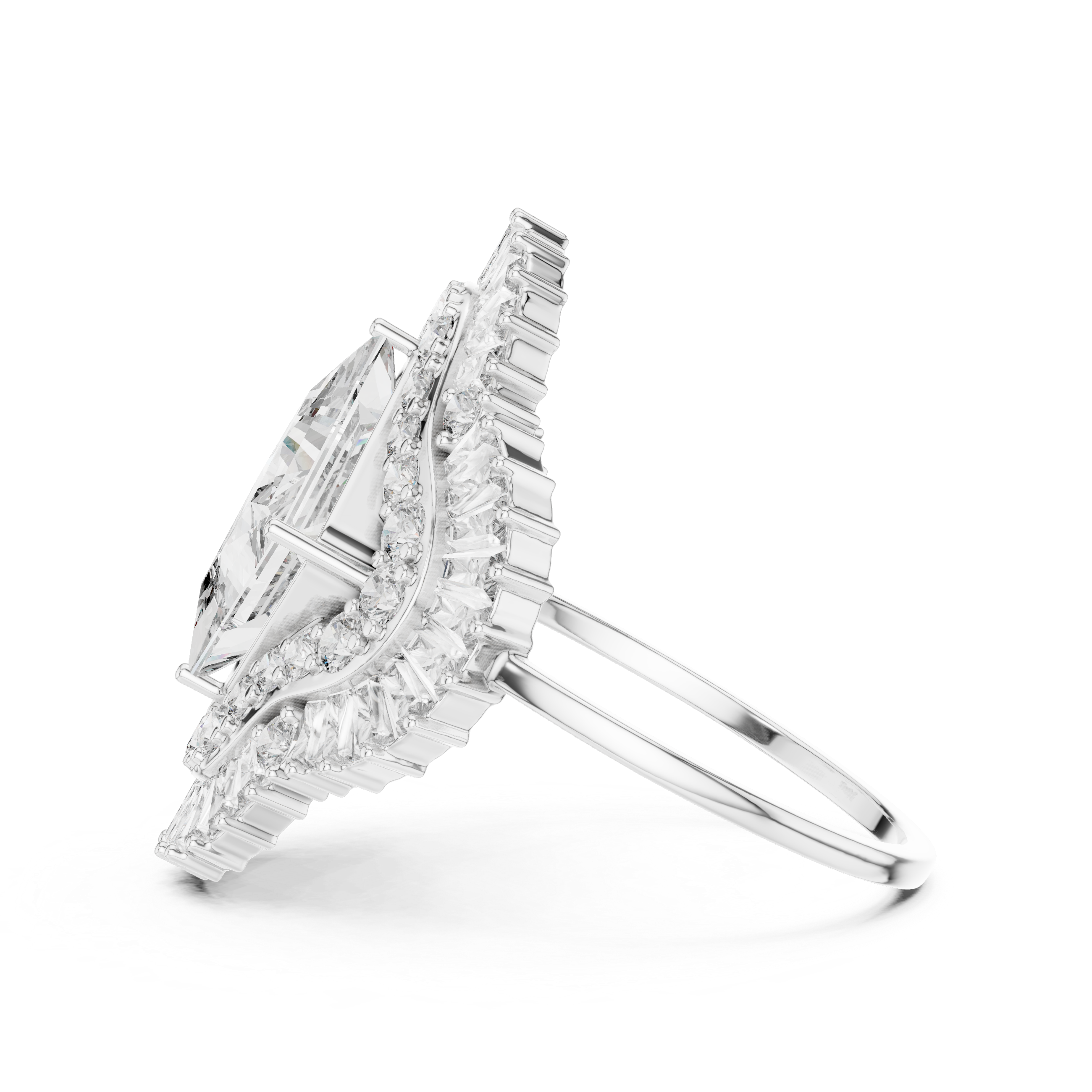 Classic oval halo diamond ring with bright surrounding stones.
