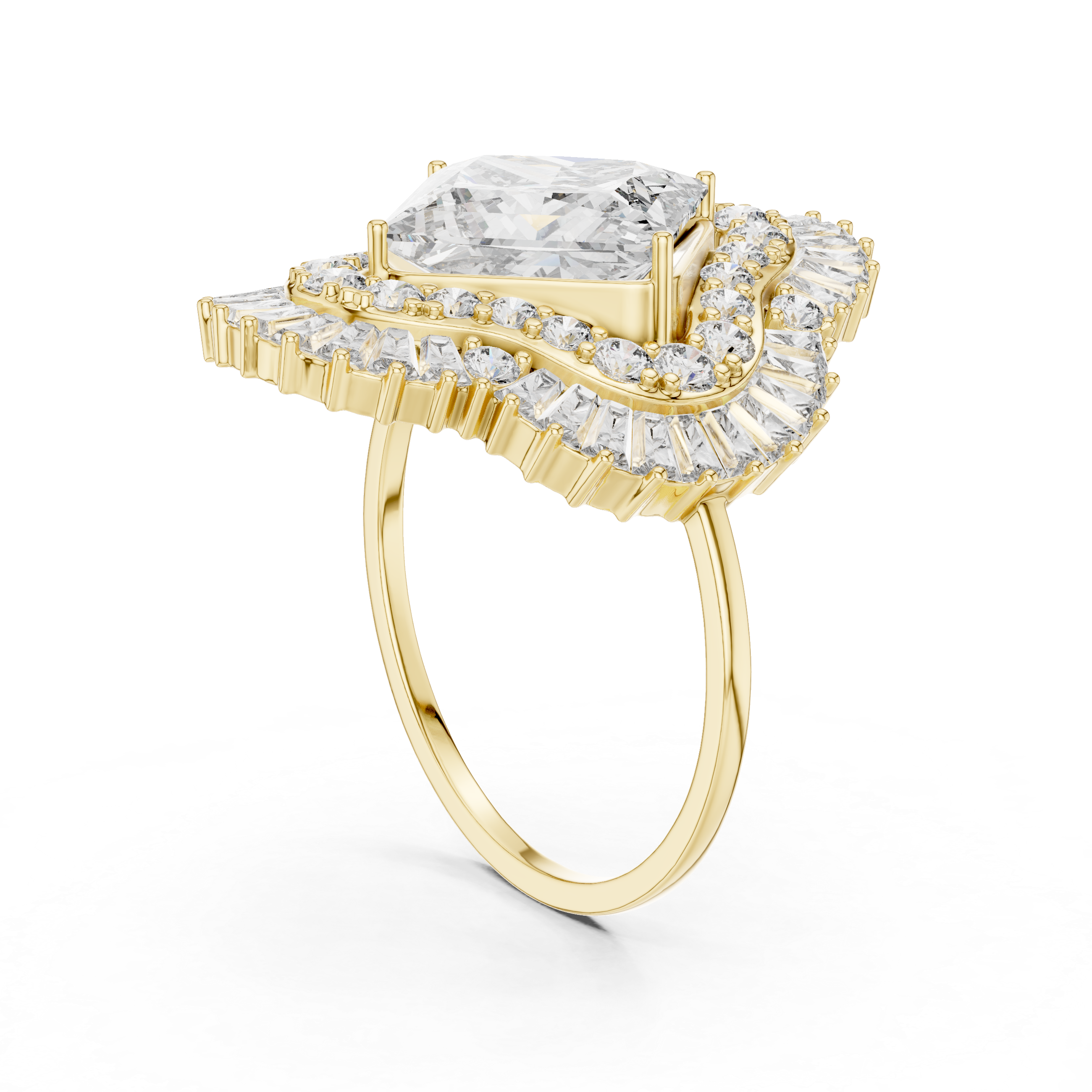 Cushion-cut diamond ring with refined rose gold setting.