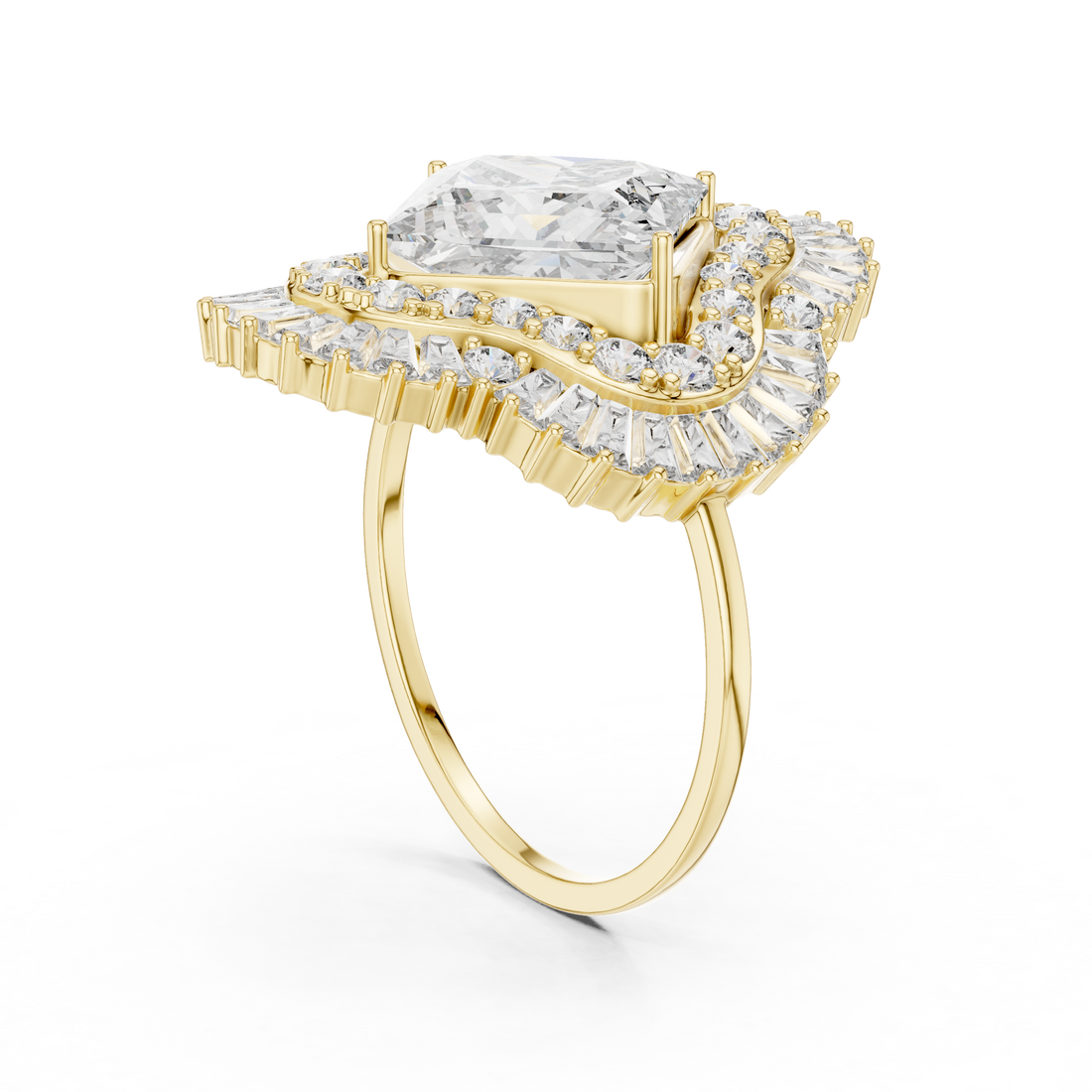 Cushion-cut diamond ring with refined rose gold setting.