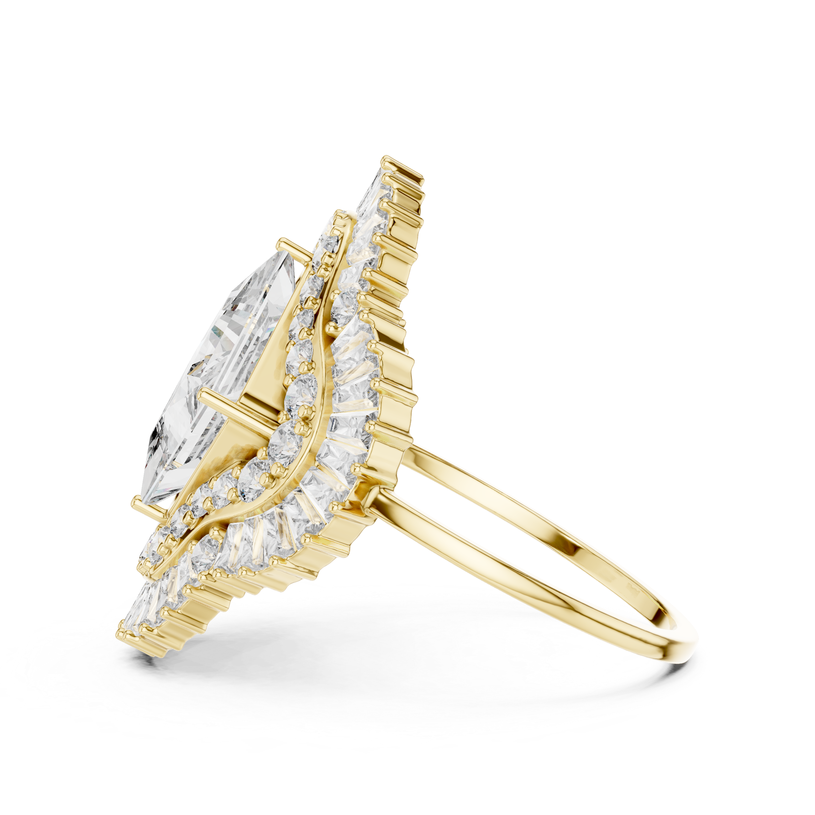 Stylish twisted band ring with sparkling side accents.