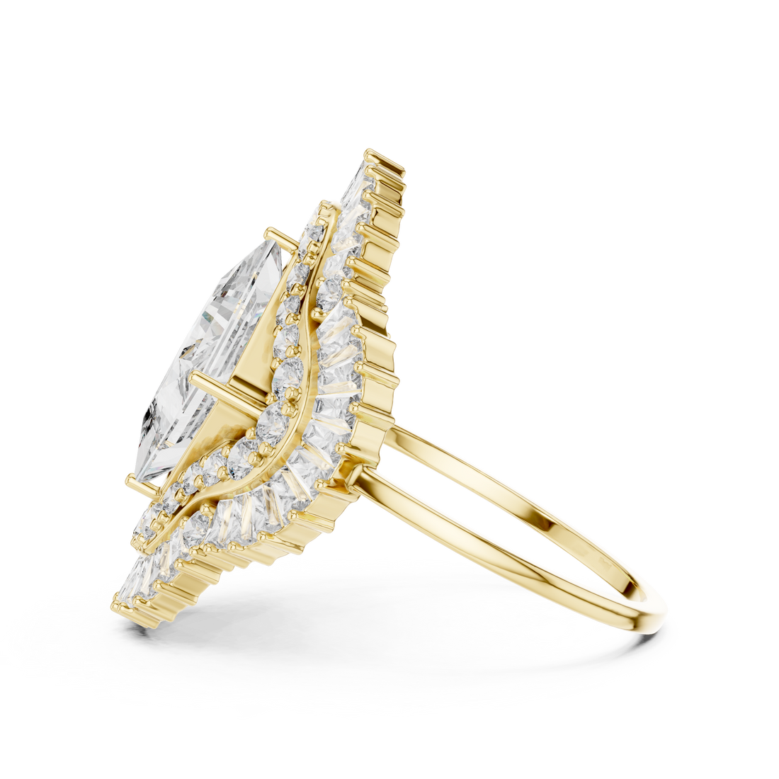 Stylish twisted band ring with sparkling side accents.