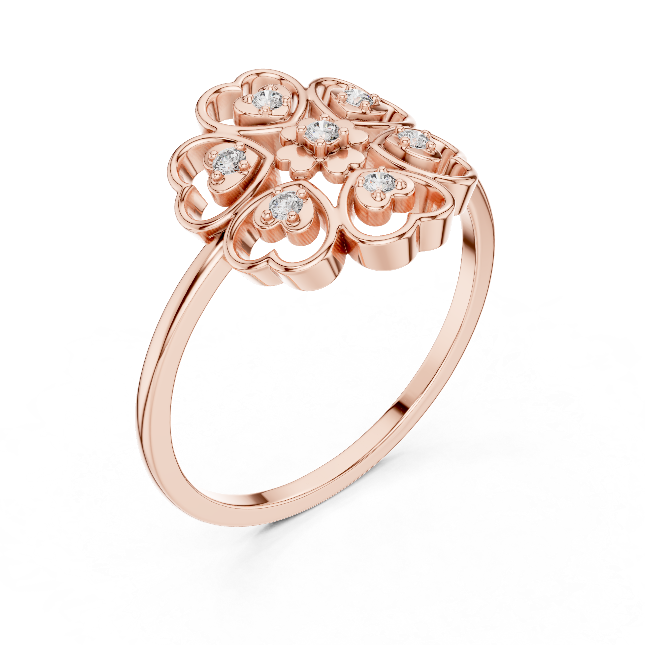Halo cocktail ring with bright diamond frame.