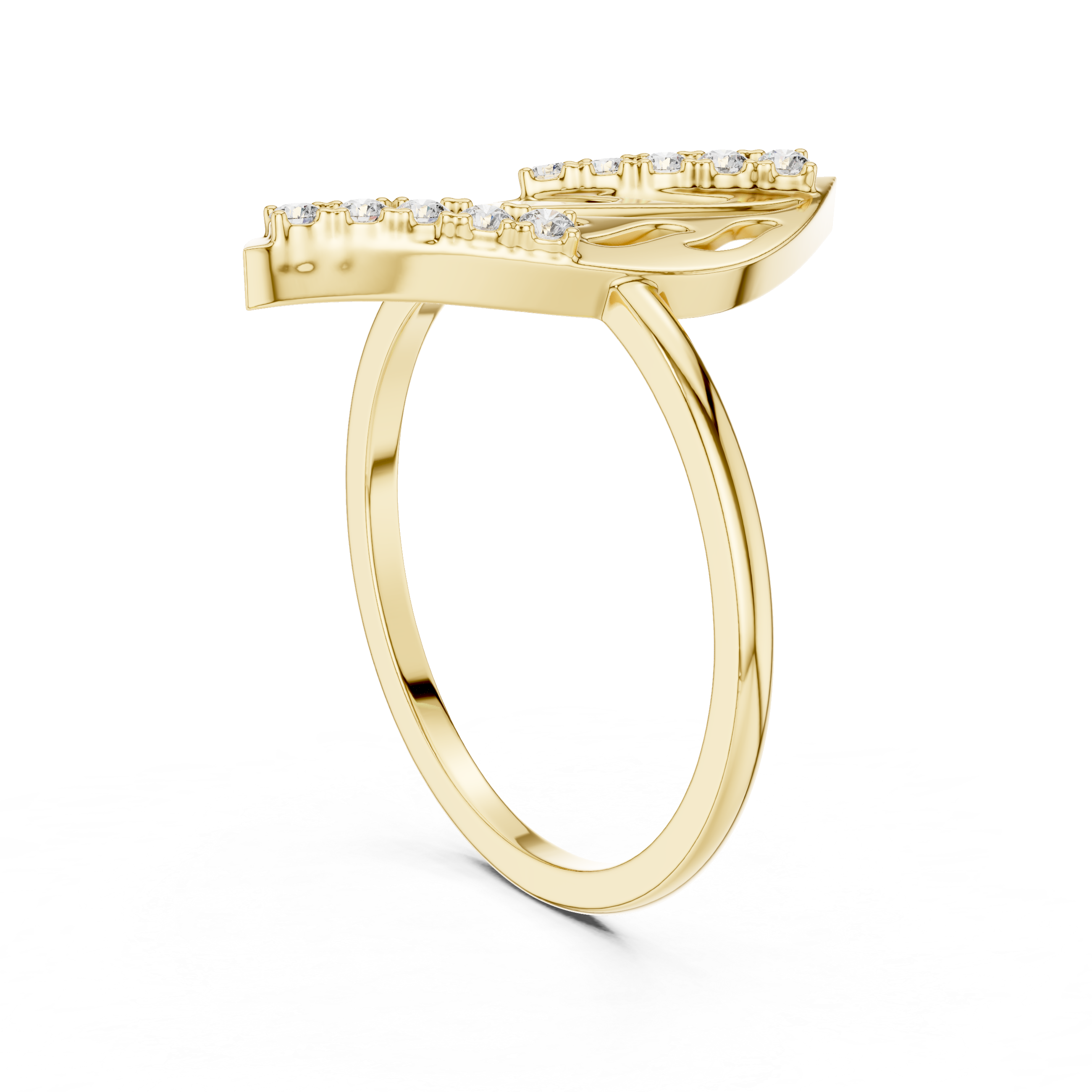 Minimal gold band ring with small round diamond center.