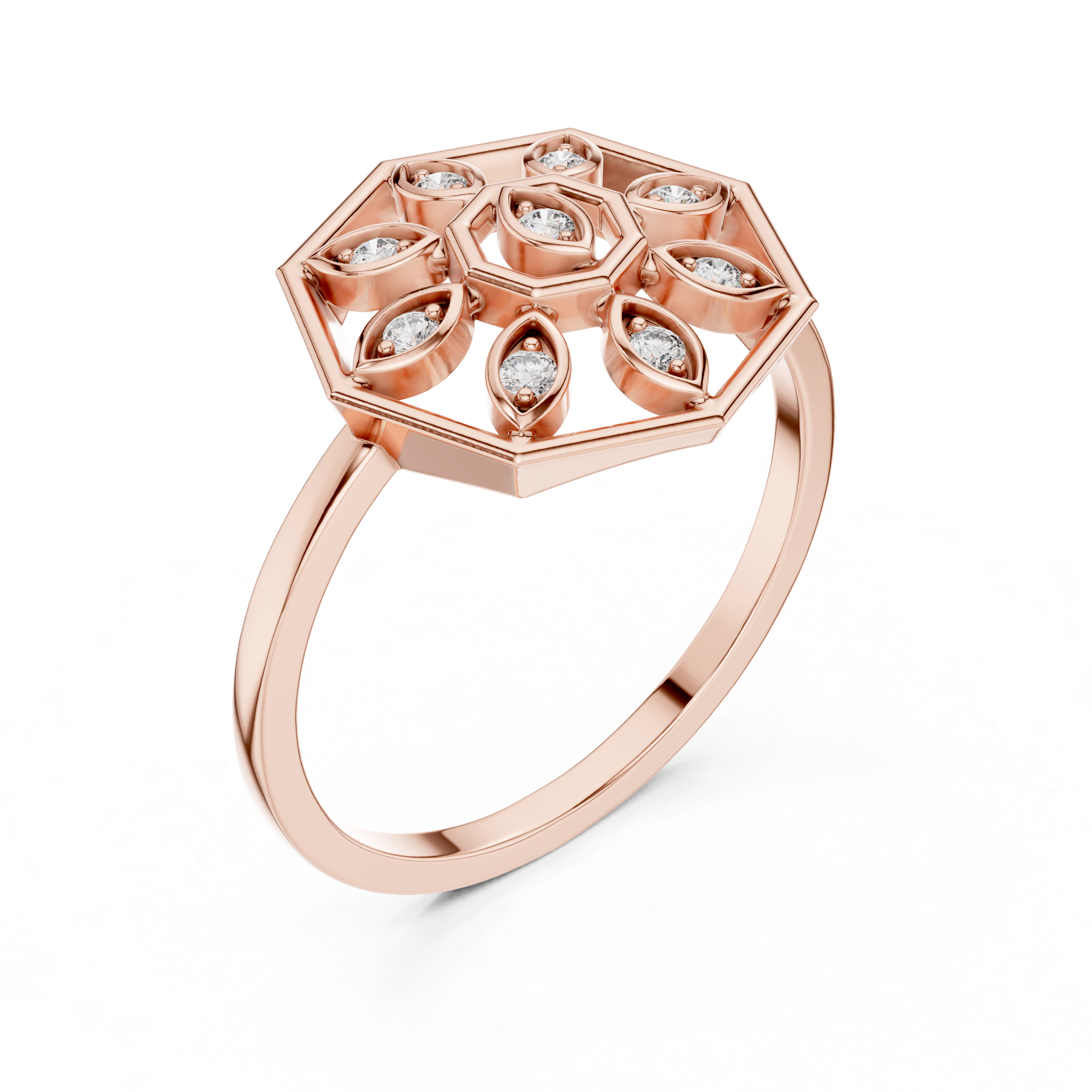 Lab Grown Diamond Hexagon Floral Ring