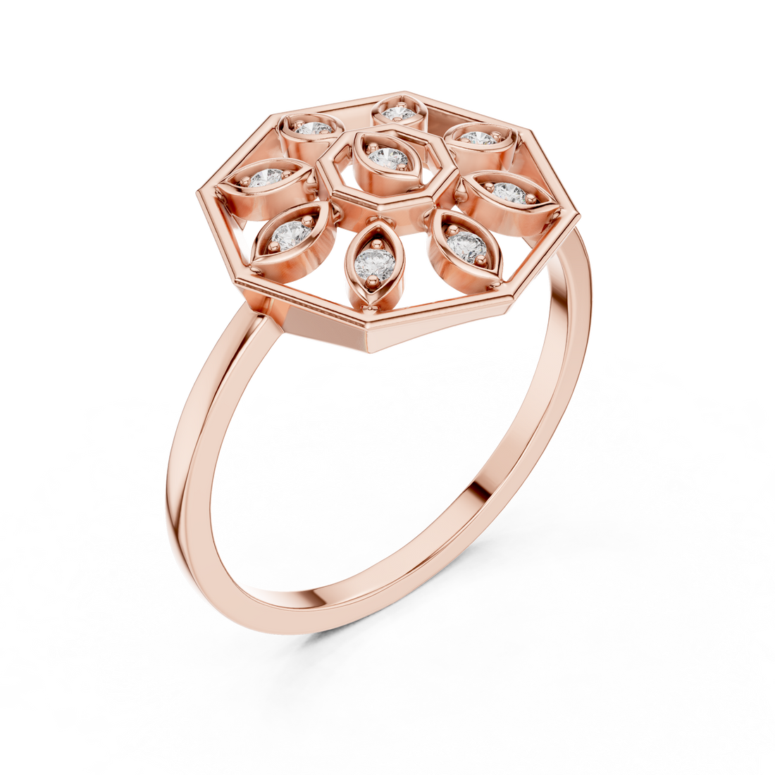 Lab Grown Diamond Hexagon Floral Ring