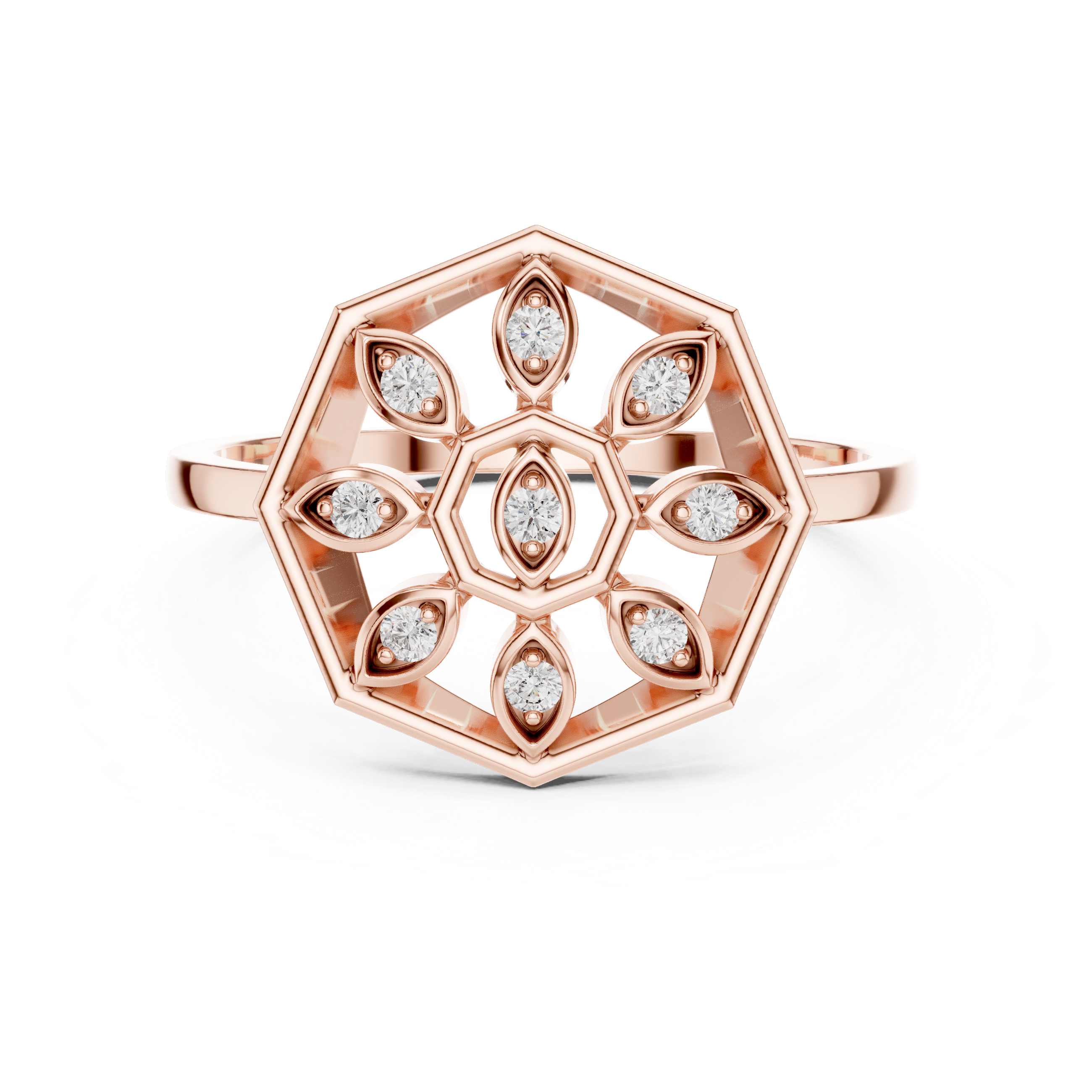 Lab Grown Diamond Hexagon Floral Ring