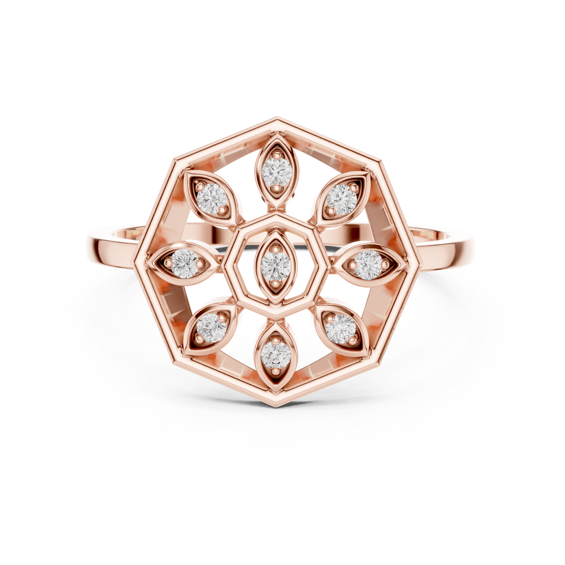 Lab Grown Diamond Hexagon Floral Ring